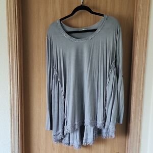 Umgee Charcoal Fringe Tunic Top